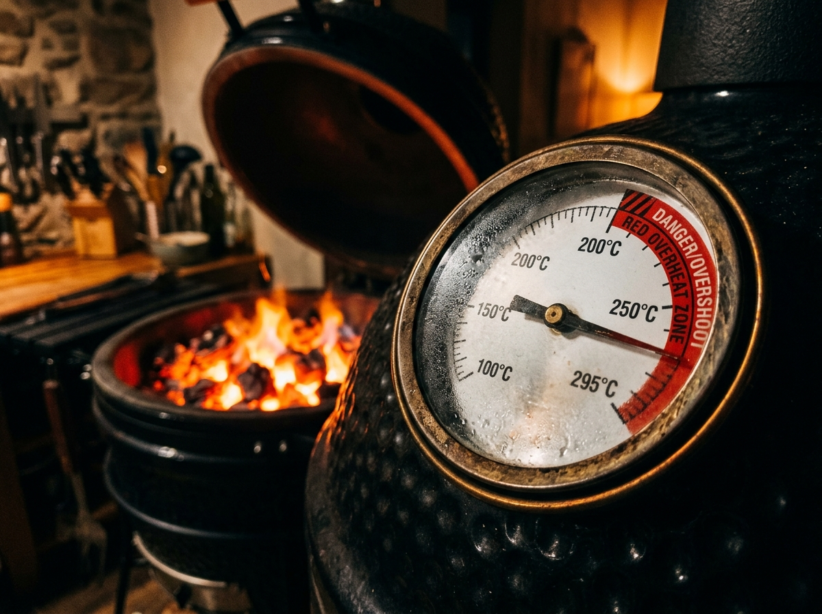 Je kamado schiet naar 250 en je krijgt hem niet meer laag